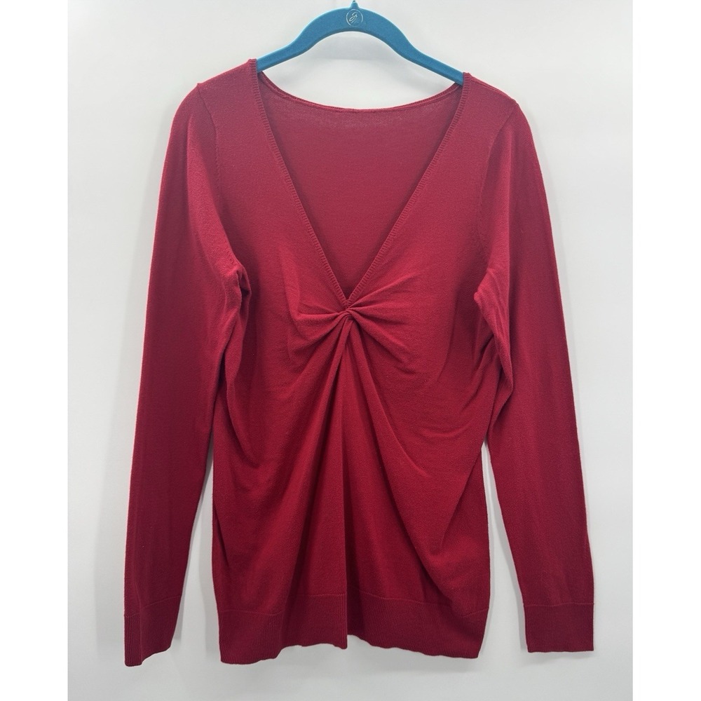 Gap Womens V-Neck Sweater Twist Knot Ruched Lightweight Cotton Large Nautical